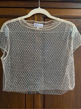 Cream Beaded Mesh Top